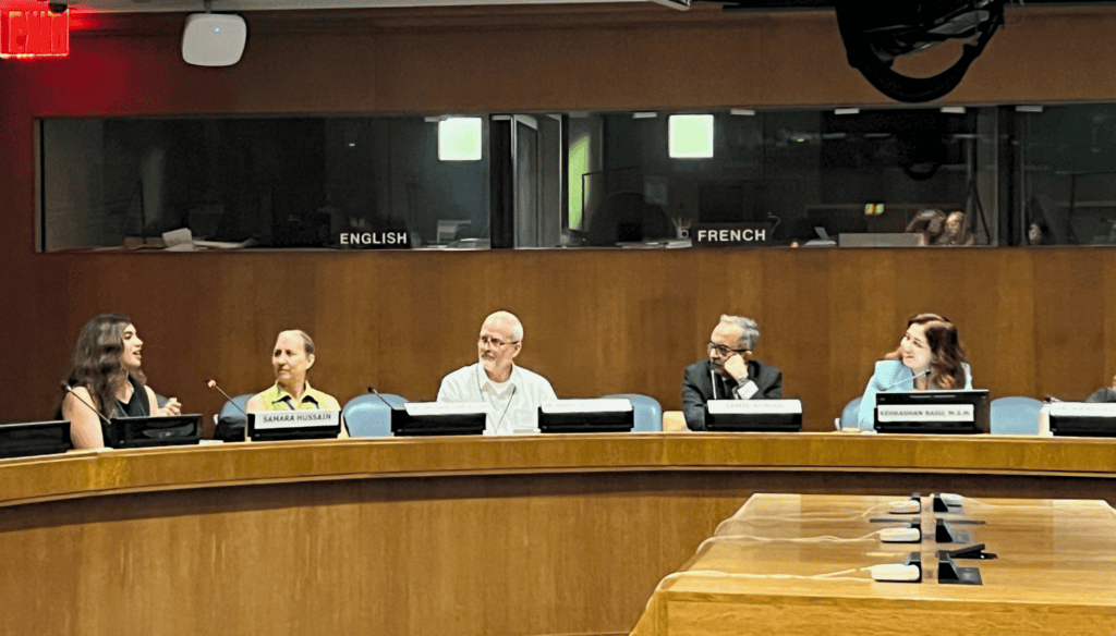 Samara Husain (far left) speaking as a keynote speaker and Kehkahshan Basu (far right) as moderator, founder and President of Green Hope Foundation. 